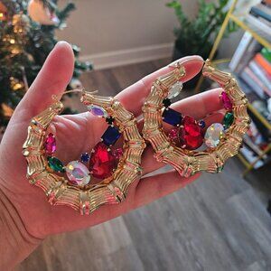 Viral Surita Simone Bejeweled Bamboo Hoops NWOT